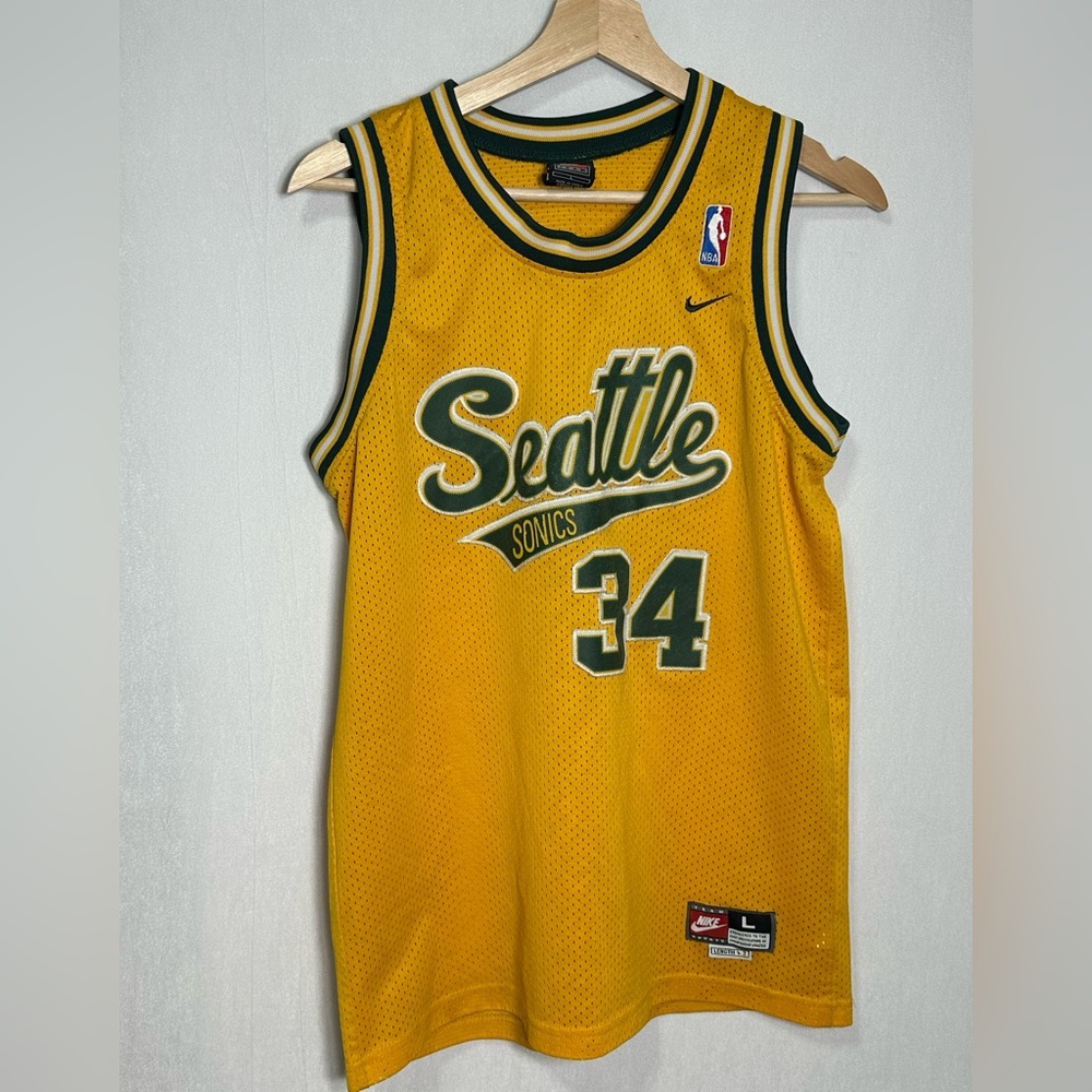Vintage Nike Ray Allen Seattle Sonics Jersey Yellow Mens Large NBA 34 Mesh - Picture 1 of 5